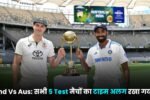 Ind Vs Aus: सभी 5 Test मैचों का टाइम अलग रखा गया है, तो यहाँ जानिए सभी पांच टेस्ट मैचों का टाइम schedule